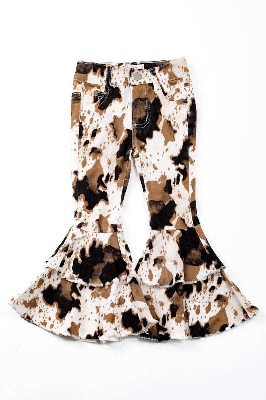 Brown Cowprint Denim Flare Jeans