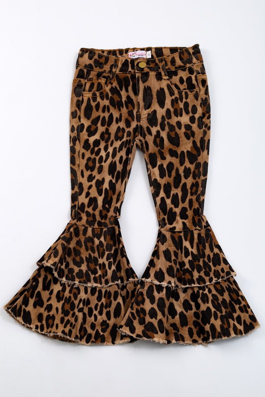 Leopard Print Denim Flare Jeans