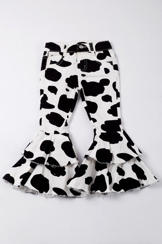 Black Cowprint Denim Flare Jeans